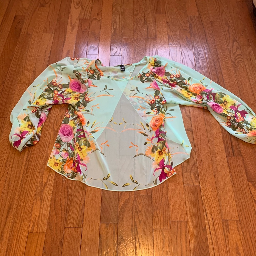 Flower-Print See-Through Blouse!